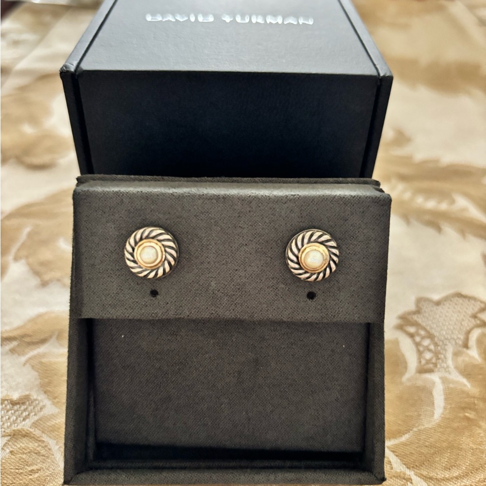 David Yurman Gold, Sterling Silver and Pearl Earrings
